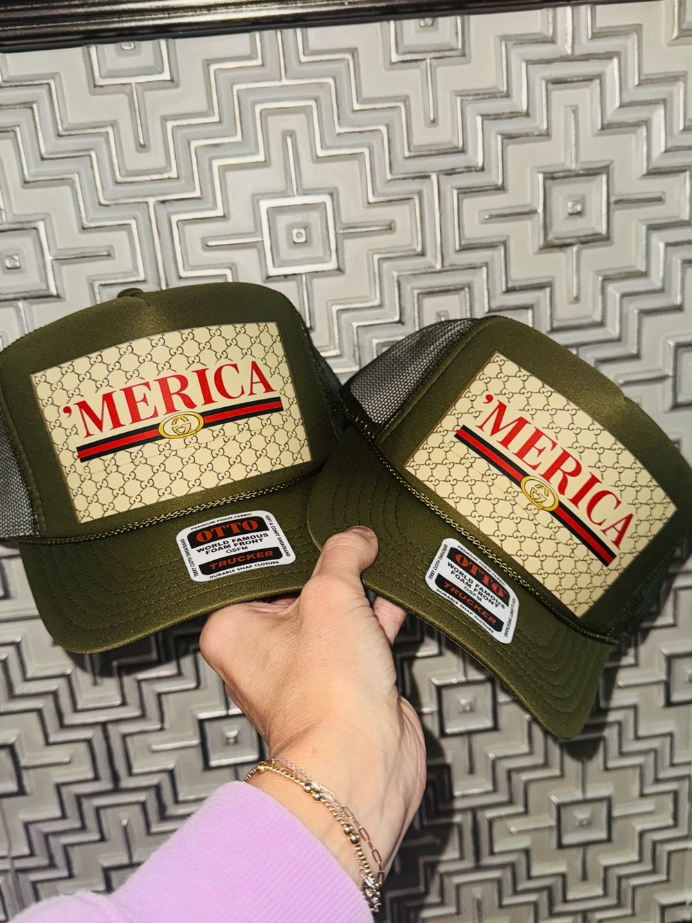 'MERICA Olive Green Trucker Hat (One)